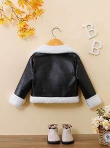 SHEIN Leuk en warm babymeisjesjack met fleecekraag, herfst/winter