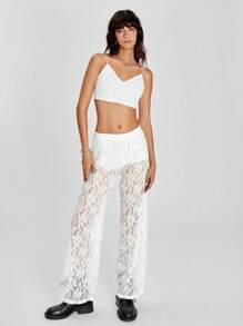 SHEIN EZwear 女式夏季純色花邊拼接短背心上衣