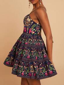 Travachic 女士梭织印花吊带背心迷你连衣裙 - 黑色 - 查看 5