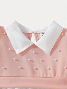 2pcs Young Girls Set: Faux Pearl Decor Long Sleeve Shirt And Flared Flare Pants, Spring/Autumn