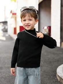 Camisa de manga larga con cuello alto para niños con estampado minimalista de letras, uso casual diario