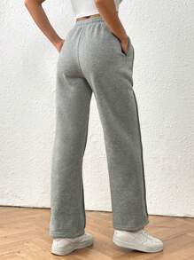 Flirla Petite Graue Jogginghose mit Kontrastnaht, Kordelzug Taille und Taschen, lässige Sporthose - Grau - Übersicht 2