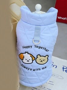 PETSIN Giacca imbottita per animali domestici con guinzaglio attaccato, in colori rosa e blu, morbida e calda - Blu - Visualizzare 2