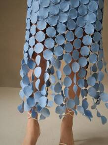 Anewsta Laser Cut Multi Circle Double Layered Skirt Maxi - Blue - View 5