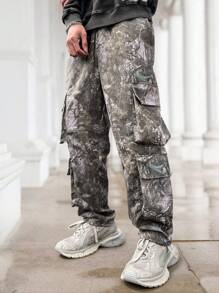 Manfinity LEGND Pantalones de carga de utilidad con bolsillo con solapa de talla grande, estilo casual callejero para hombre, pantalones de moda para salir, regalos para el esposo o novio