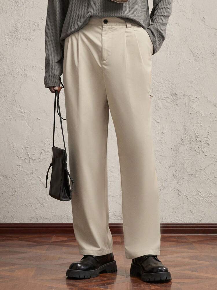 Men's Woven Straight Casual Fit Mid-Waist Pants, Suitable For Everyday Wear
