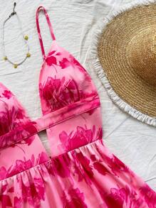 Soleia Váy ngắn in hoa nhuộm loang cổ chữ V hở lưng dáng chữ A lãng mạn cho ngày lễ dành cho nữ, thích hợp cho ngày lễ tình nhân, hẹn hò, tiệc tùng - Nhiều màu - Xem 3