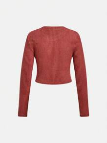 SHEIN Tween Girl Casual Loose Fitting Stand Collar Simple Comfortable Long Sleeve T-Shirt & Flared Pants 2 Pieces Set