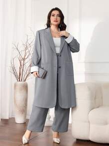 Modelyn Plus Size Casual 2pcs Set: Long Jacket And Long Pants, Suitable For Commuting In Autumn 2 Pieces Set - Multicolor - View 3