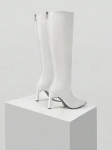 MOTF PREMIUM Botas altas de tacón alto blancas de estilo minimalista para uso versátil y de viaje, para mujeres en Año Nuevo y feriados