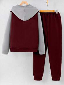 SHEIN 2pcs Casual Color Block Outfit For Teenage Boys Chic Outfits For Autumn/Winter - Red - View 2