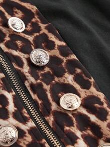 ROMWE Grunge Punk Vestido ceñido con cremallera frontal, estampado de leopardo y diseño reticular en la espalda para mujer de talla grande - Negro - Ver 3