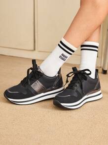 CUCCOO EASI 女士秋季新款时尚低帮滑板运动鞋，百搭休闲运动鞋，圣诞节和新年假期气息秋冬女鞋运动鞋 - 黑色 - 查看 2