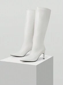 MOTF PREMIUM Botas altas de tacón alto blancas de estilo minimalista para uso versátil y de viaje, para mujeres en Año Nuevo y feriados