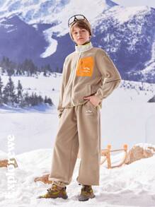 SHEIN 2pcs Tween Boys Autumn Fleece Jacket With Pockets + Drawstring Pants Set, Suitable For Outdoor & Casual Wear - Grey - View 7