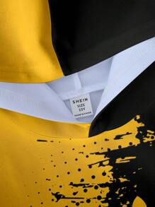 SHEIN Leap Crew 两件套男童休闲简约字母印花宽松长袖连帽卫衣套装，适合秋冬季穿着