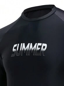 Manfinity Swimmode 男式字母扎染印花插肩袖冲浪 T 恤 - 彩色 - 查看 3