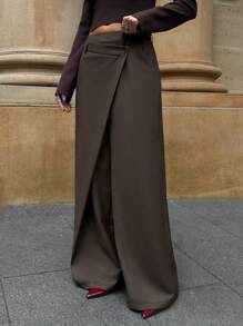 Forever 21 Vrouwen Asymmetrische Casual Wijde Pijp Broeken Damesmode Kantoor Pendelen Veelzijdige Hoge Taille High-End Asymmetrische Wijde Pijp Pak Broeken