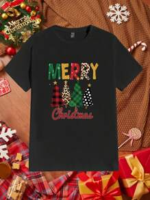 Manfinity Homme 男士圣诞 T 恤，适合家庭、情侣和派对 - 黑色 - 查看 2