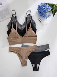 6pcs/Set Seamless Wireless Thong Panty, Casual Series