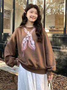 DAZY Áo nỉ thể thao ngày lễ tình nhân dễ thương dành cho nữ, Quần áo mùa xuân/hè, mùa thu - màu nâu - Xem 1