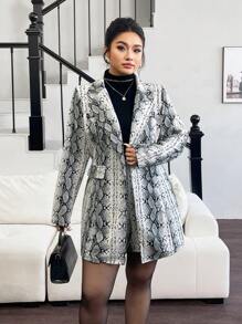 Celure Bộ 2 món cho nữ cỡ lớn, áo khoác blazer dài tay họa tiết da rắn thanh lịch và quần short - Nhiều màu - Xem 5