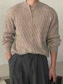 DAZY Men's Solid Color Long Sleeve Zip Up Half-Placket Casual Sweater, Autumn/Winter Quarter Zip Men - Apricot - View 6