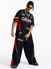 Manfinity VCAY Men's Digital Print Loose Knit Short Sleeve T-Shirt Set - Black - View 2