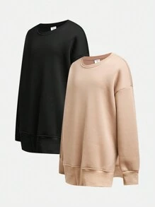 SHEIN Tween 女童两件套休闲舒适宽松圆领运动衫 - 彩色 - 查看 11
