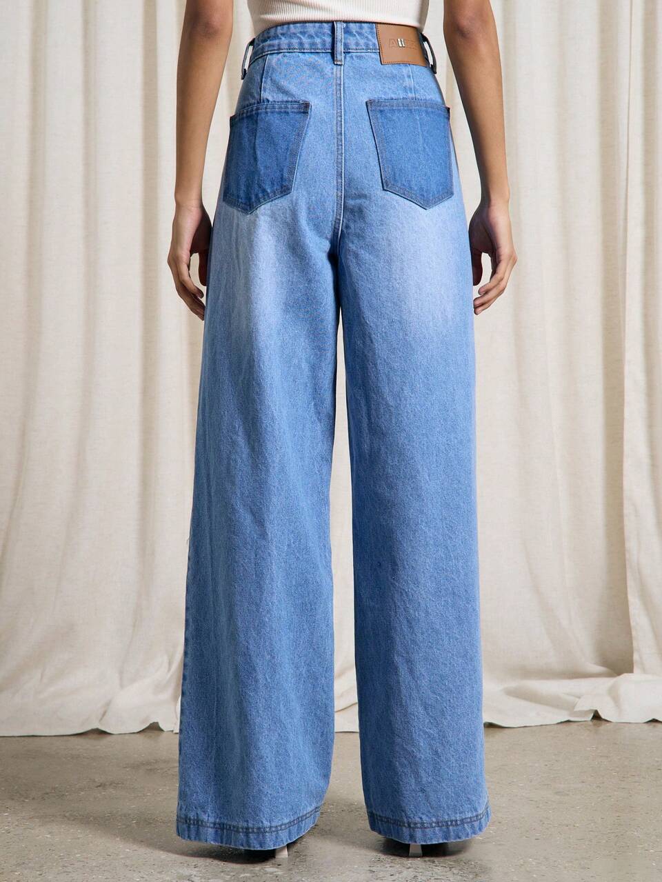 Contrast Denim Wide Leg Jeans