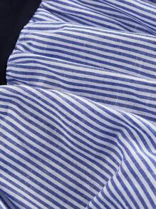 SHEIN MOD 大码复古可爱褶皱腰喇叭下摆中长连衣裙 - 藏蓝色 - 查看 4