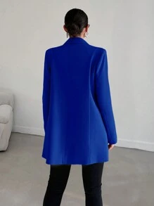 EURMUSE 女士职业立领双排扣西装外套，适合通勤 - 寶藍色 - 查看 2