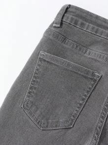 SHEIN Tween-Mädchen All-Match-Lässig-Minimalist-Schulstil, verstellbarer Bund, hochelastische 5-Pocket-Skinny-Jeans, mit Taschen, vielseitig einsetzbar, schlicht und modisch, das ganze Jahr über unverzichtbar