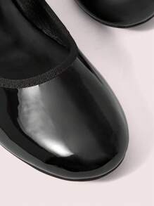 CUCCOO DOLLMOD Women Flat Thick Heel Round Toe Black Mirror Leather Mary Jane Shoes, Cute Retro Minimalist Elegant Fashion Valentine's Day - Black - View 7