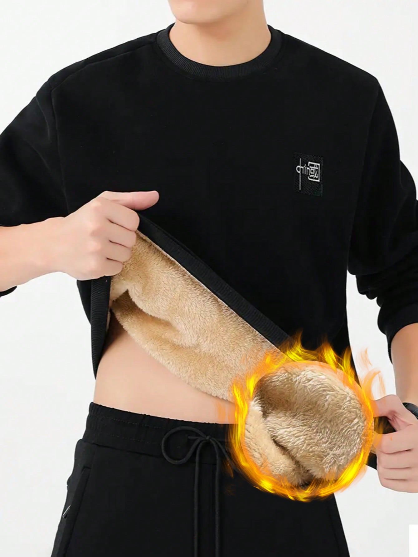 Manfinity Dauomo Men's Fleece Hoodie With Chinese Characters Embroidery