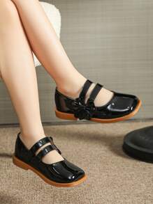 小女孩黑色平底鞋，舒适儿童春季鞋，幼儿女孩鞋 - 黑色 - 查看 1