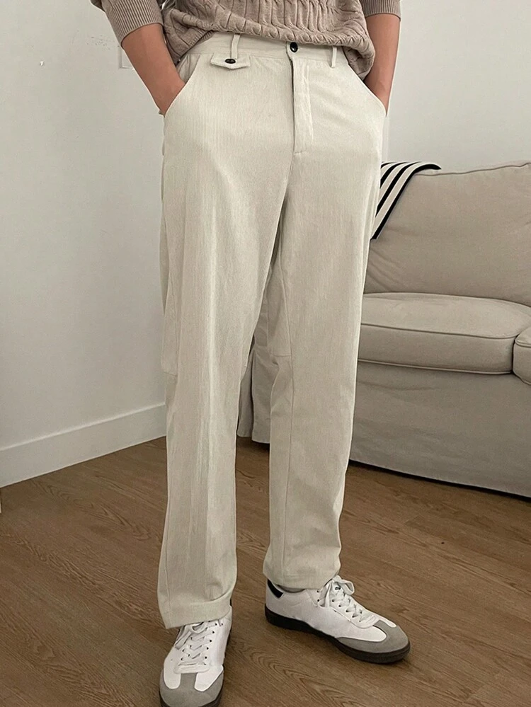 Men's Solid Color With Pockets Straight-Leg Loose Casual Pants,Fall Clothes