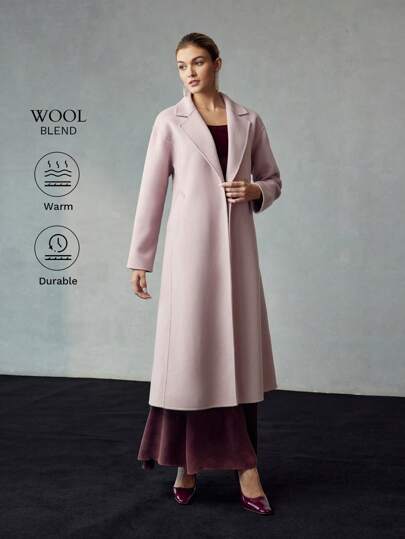 MOTF PREMIUM WOOL LAPEL COLLAR DROP SHOULDER OVERSIZE BELTED OVERCOAT