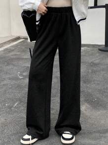 DAZY 女士休闲纯色保暖内衬宽松直筒裤，秋冬