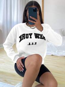 Flirla Women's Letter Printed Round Neck Sweatshirt,Long Sleeve Tops Graduation,Back To School Outfits,Graduation,Teacher Outfits For Women,Back To School