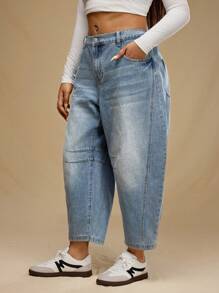 Forever 21 Plus Size Front Button Pocket Minimalist Design Casual Jeans - Blue - View 3