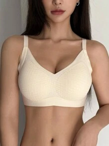 DAZY Seamless Wireless Textured Fabric Patchwork Bra - White - View 8