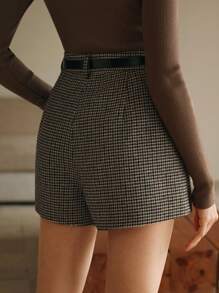 Anewsta Pantalones cortos de mujer elegantes y modernos de estilo pata de gallo para el viaje, a cuadros rojos y verdes, para invierno