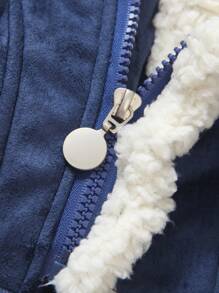Baby Boys & Baby Girls & Unisex Baby Clothes Winter Outfit Teddy Lined Zip Up Turndown Collared Motorcycle Jacket - Blue - View 5