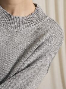 AiiRZ Metallic Thread Balloon Sleeve Knit Sweater Jumper Holiday Party Festive Winter Glitter Evening Pullover Oversized Cozy Statement Top - Grey - View 4