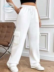 SHEIN Unity Women's Drawstring Cargo Sweatpants - White - View 1