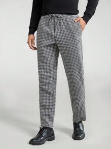 Manfinity VCAY 男士格紋印花腰部抽繩長褲 - 彩色 - 查看 4