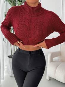 SHEIN Unity Women's Solid Color High Neck Long Sleeve Simple Sweater, Casual For Daily Wear Knit Pullover Fall Winter - Burgundy - View 4