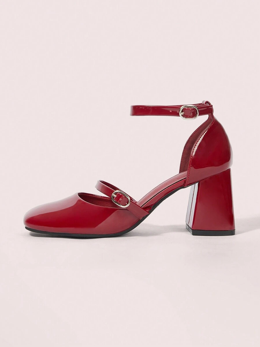 CUCCOO DOLLMOD Women's Mary Jane Pumps, Square Toe, Red, Buckle Strap, Chunky Heels Spring Shoes Spring Break Easter - Red - View 1