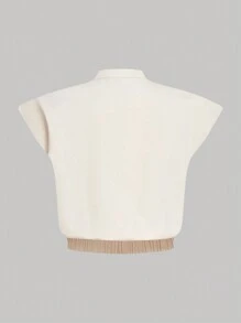 SHEIN MOD Plus Size Retro Batwing Sleeve Pleated Decor Elegant Blouse - Beige - View 2